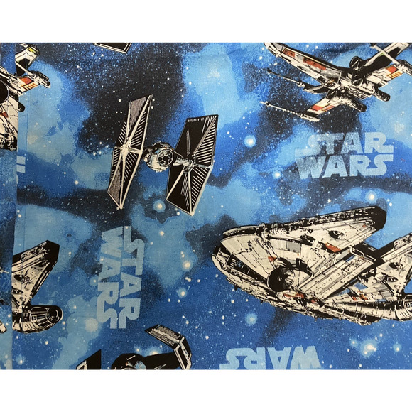 Vtg 1980s Star Wars Twin Flat Sheet Blue Millennium Falcon X Wing Tie Fighter - Picture 2 of 5